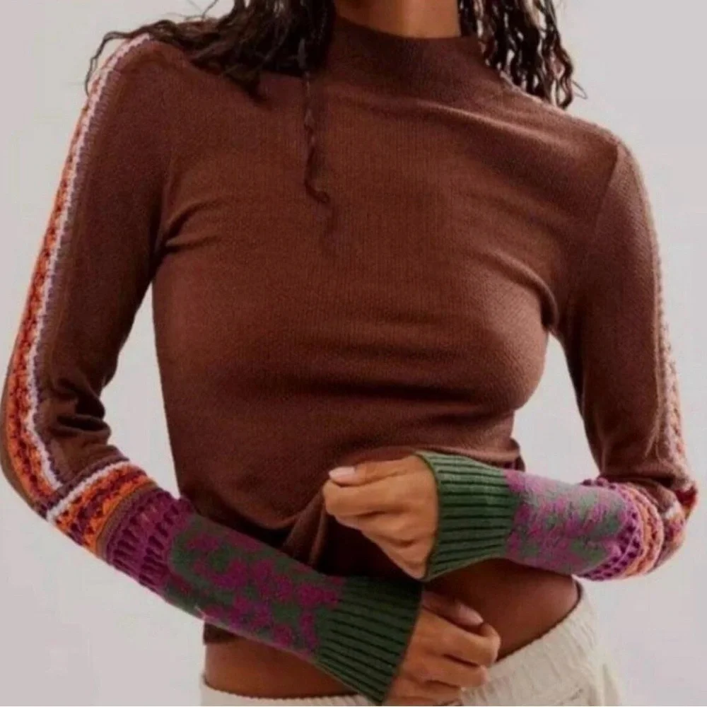 NWT Free People Top Pullover Crochet Switch It Up Boho Thermal Knit